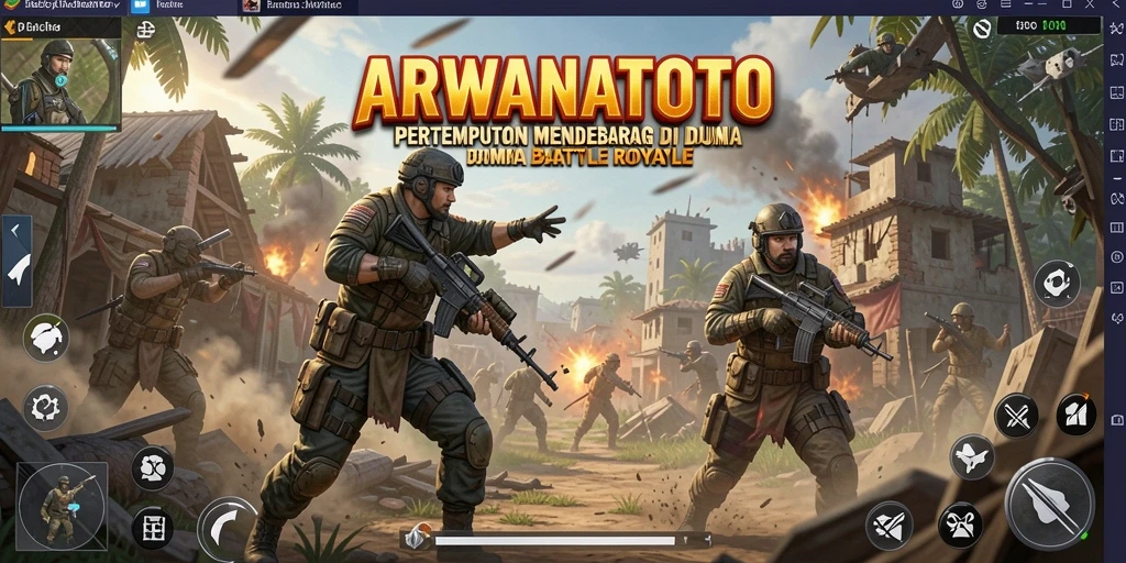 Gameplay ARWANATOTO yang seru dan mendebarkan dalam pertempuran Battle Royale.