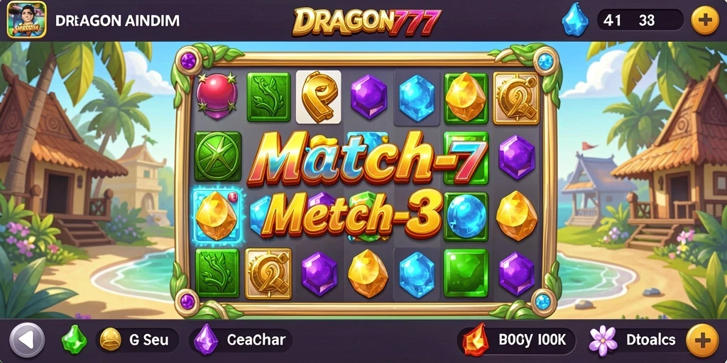 Tampilan gameplay seru DRAGON777 dalam aksi Match-3.