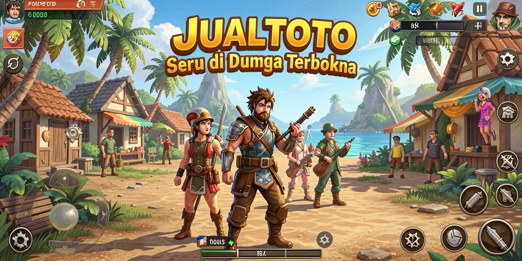 Screenshot utama JUALTOTO menampilkan aksi seru di dunia terbuka.