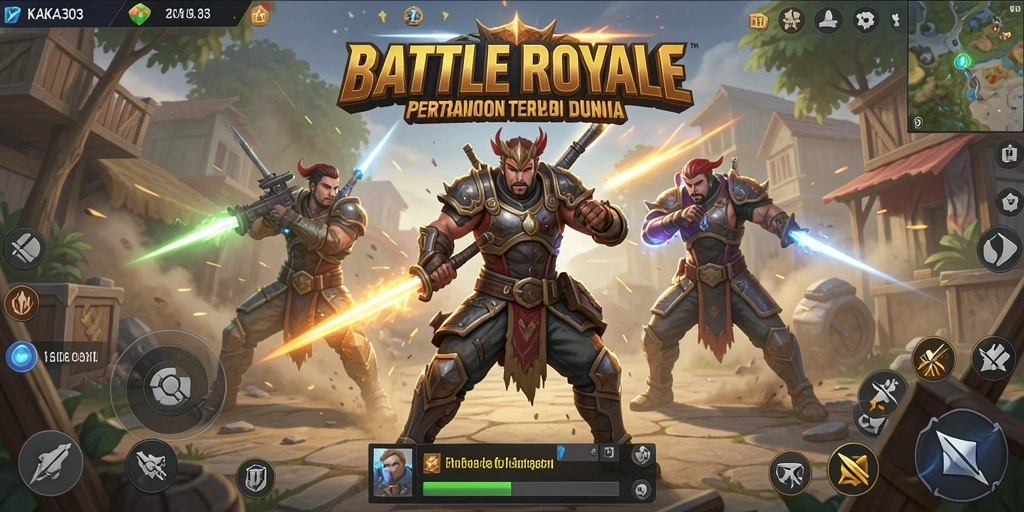 Screenshot gameplay KAKA303 menampilkan aksi intens di medan perang Battle Royale.