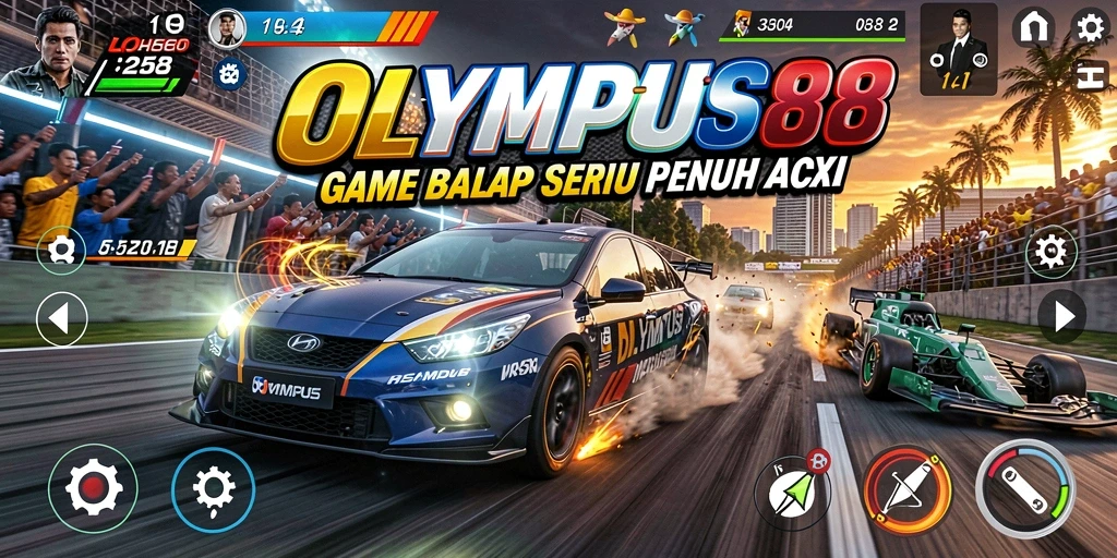 Screenshot gameplay OLYMPUS88 yang menampilkan aksi balapan seru dan menantang.