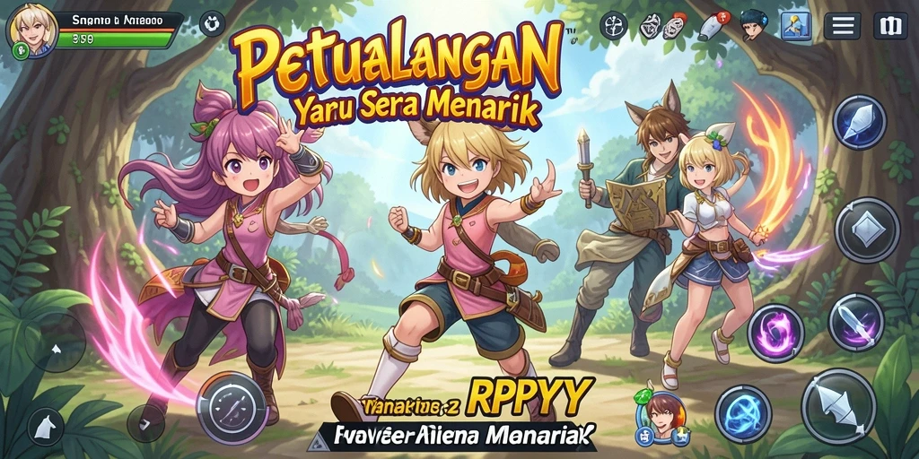 Screenshot gameplay RPYYY yang menampilkan pertarungan karakter Anime.