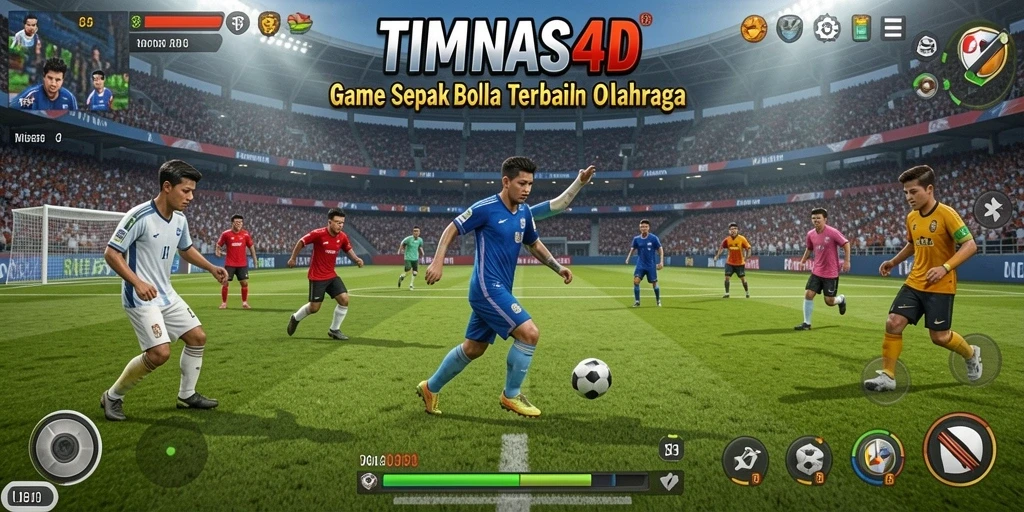 Screenshot utama TIMNAS4D menampilkan pertandingan sepak bola yang intens.